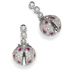 Diamonds Earrings, Drop earrings. Ladybug.  Diamonds and Rubies. LP 2629
