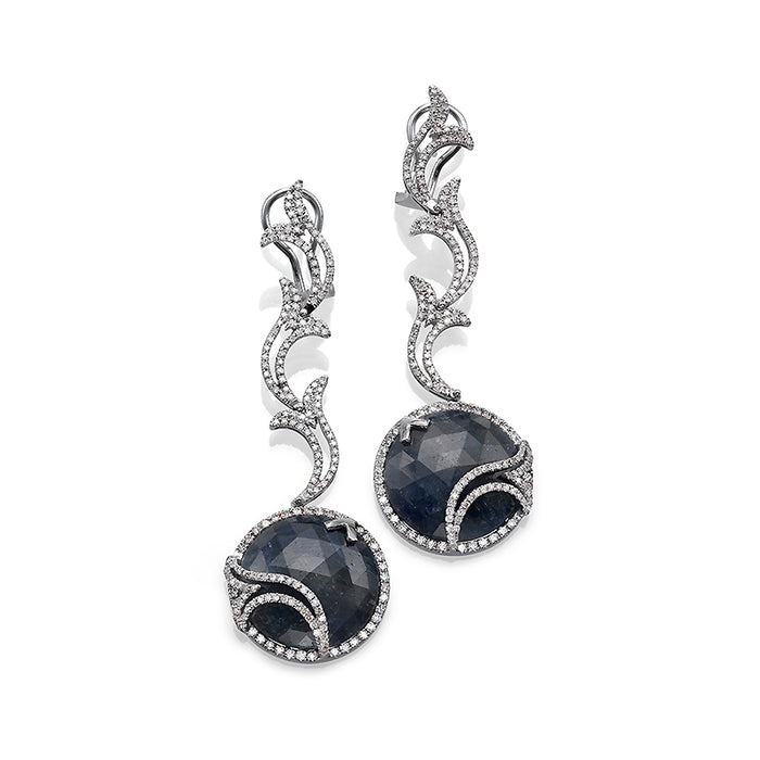 Hand made Diamond Drop Earrings with Briliants cut diamonds. 18K gold. 7022