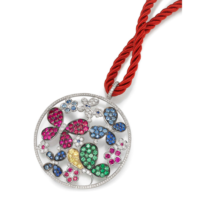 Diamonds Pendant . Diamonds, Rubies ,Tsavorite and Sapphire. 18k gold. Papillon,  LP 3789