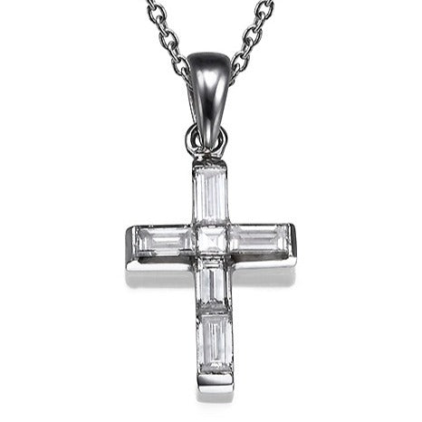 Cross pendant with Nano New Testament chip set with Baguettes Diamonds. 6006W