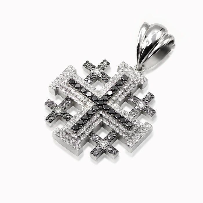 Jerusalem cross with Nano New Testament chip set with Black and white diamonds . 18k gold. 8-1-236