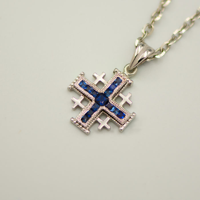 Jerusalem cross with Nano New Testament chip set with diamonds and gemstones . 18k gold. 8-2-003t