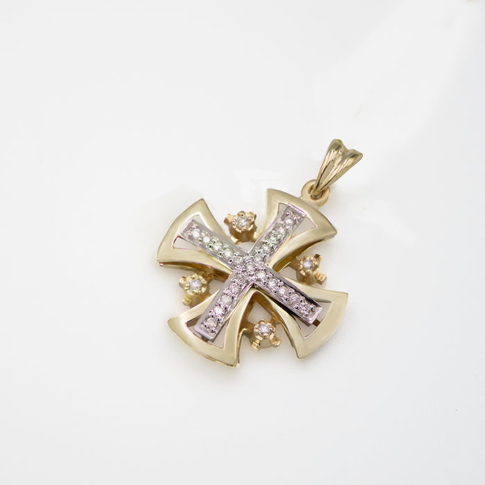 Jerusalem cross with Nano New Testament chip set with diamonds . 18k gold. 8-1-40