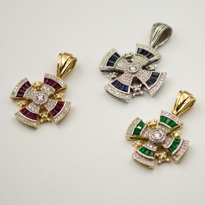 Jerusalem cross with Nano New Testament chip set with diamonds . 18k gold. 8-2-001