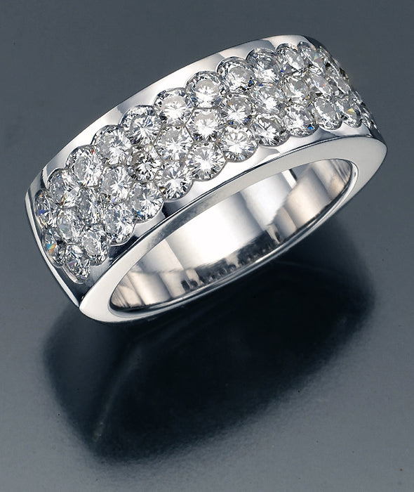 Statement ring, eternity ring, Beehive shape Diamonds. watch standard Invisible setting.