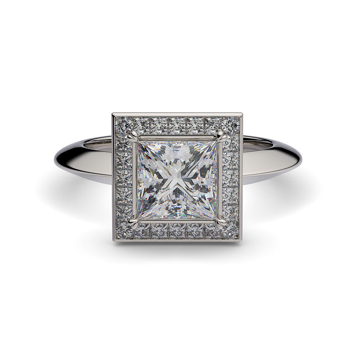 Solitaire  Ring 1ct  Princess cut Diamond with princess Halo. 18K gold. 9056