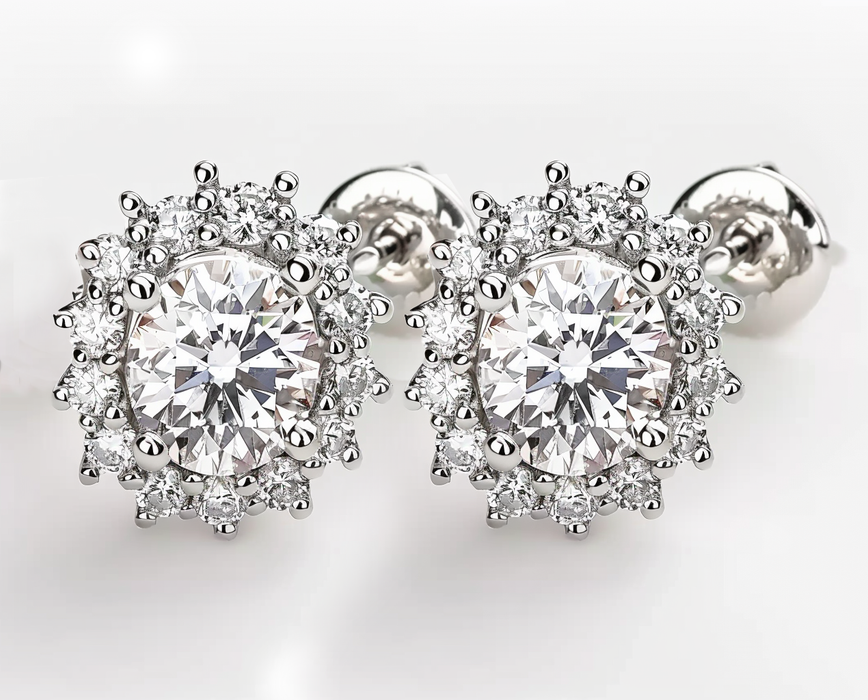 Princess Diana style earrings with LAB Round diamonds. Solitaire, Briliants studs. 14k gold. 9075ECO