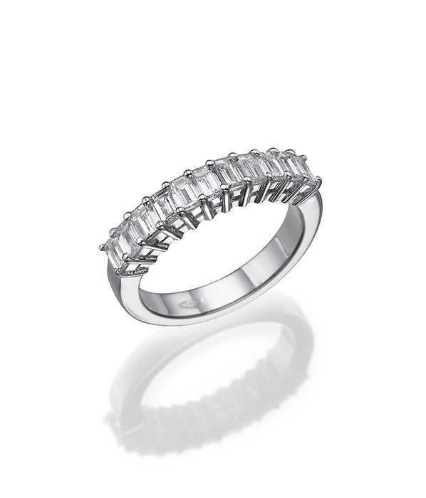 טבעת נישואין של אמרלד חתוך יהלומים. להקת כלות יהלומים. 18K זהב 8025