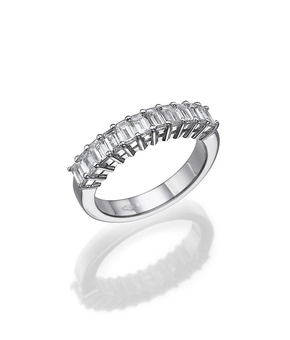 טבעת נישואין של אמרלד חתוך יהלומים. להקת כלות יהלומים. 18K זהב 8025W