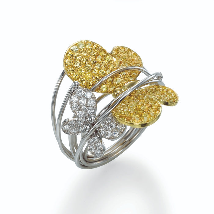 Diamonds Ring. Yellow Sapphire Ring. 18k gold. Papillon. LP1469