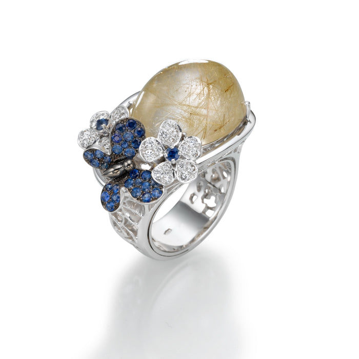 Diamonds Ring. Diamonds, Sapphire and Rutile Quartz. 18k gold. Papillon  LP1572