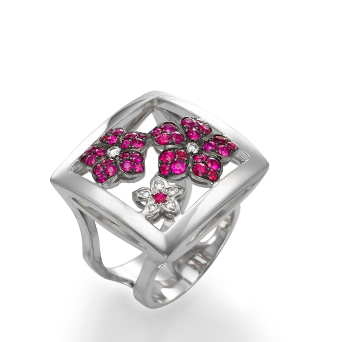 Rubies Ring. Bouquet of Diamonds and Ruby. LP1585