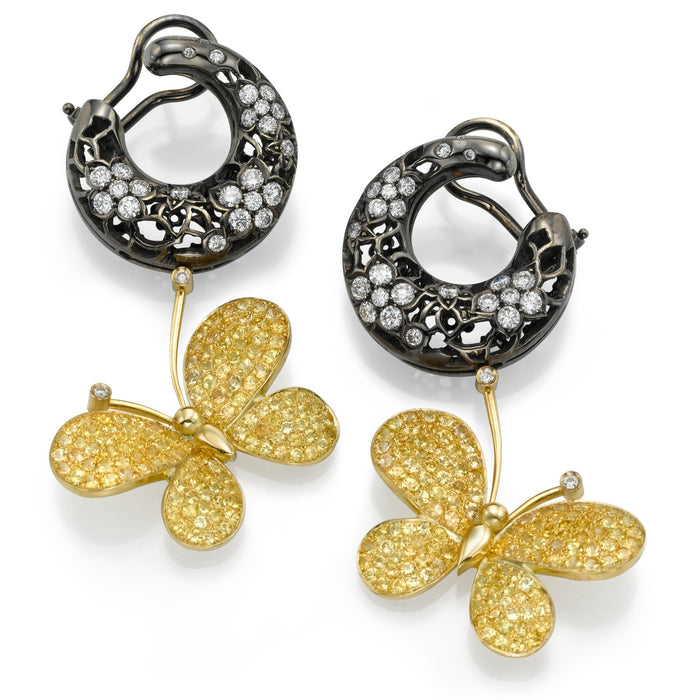Diamonds Earrings, Diamonds and Yellow Sapphire. 18k gold. Intima.   LP 2720