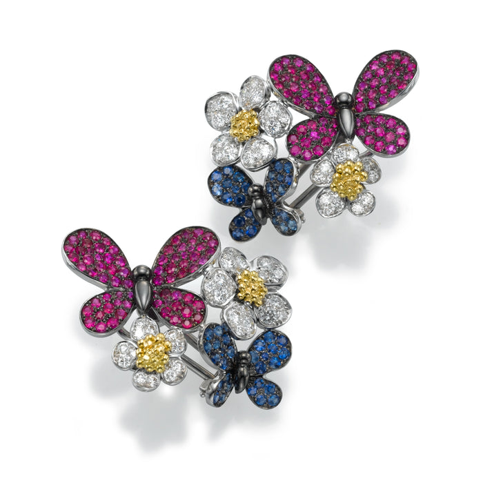 Diamonds Earring .Rubies and Sapphires earrings. 18k gold  Papillon ,  LP 2764