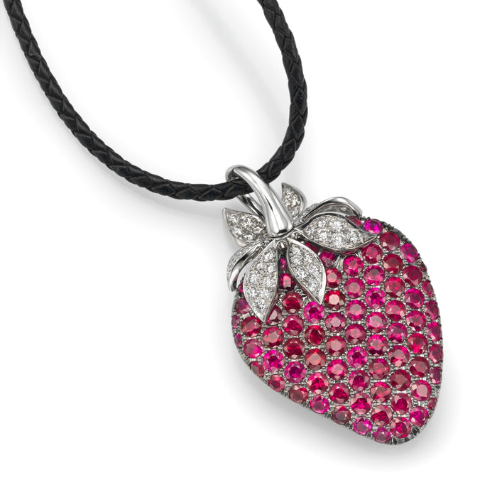 Rubies pendant. Large strawberry pendant. Diamonds and Ruby. 18k gold.  LP 3328