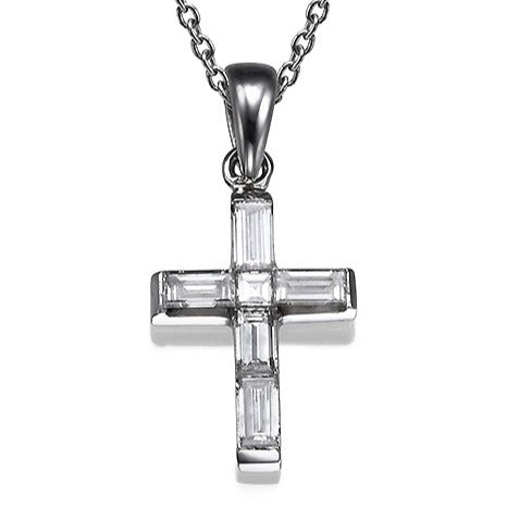 Cross pendant with Nano New Testament chip set with Baguettes Diamonds. Invisible setting. 18k Gold. 6006