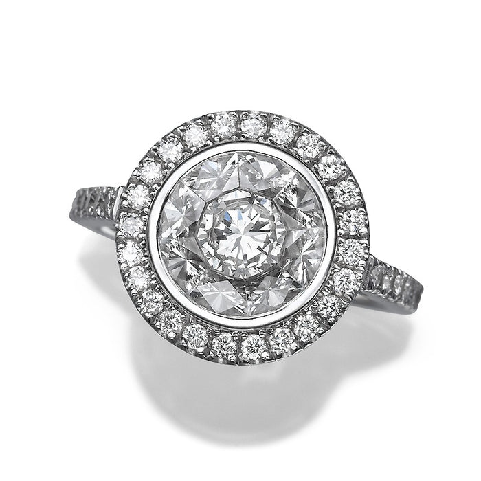 טבעת בסגנון סוליטייר, טבעת מעורב, טבעת יהלומי הילה. אוקטאר 3001.