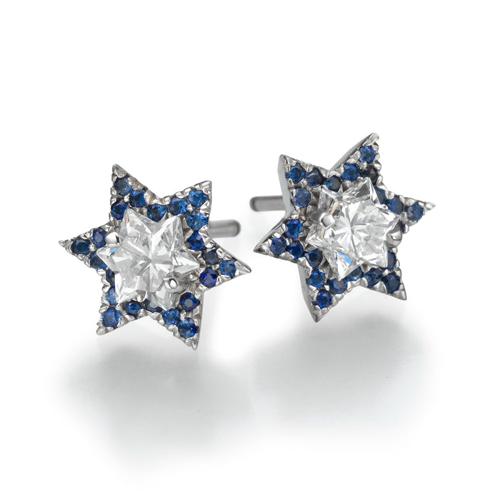 David star  shape Diamonds Earrings. David star cut Diamonds. 18k gold.  112