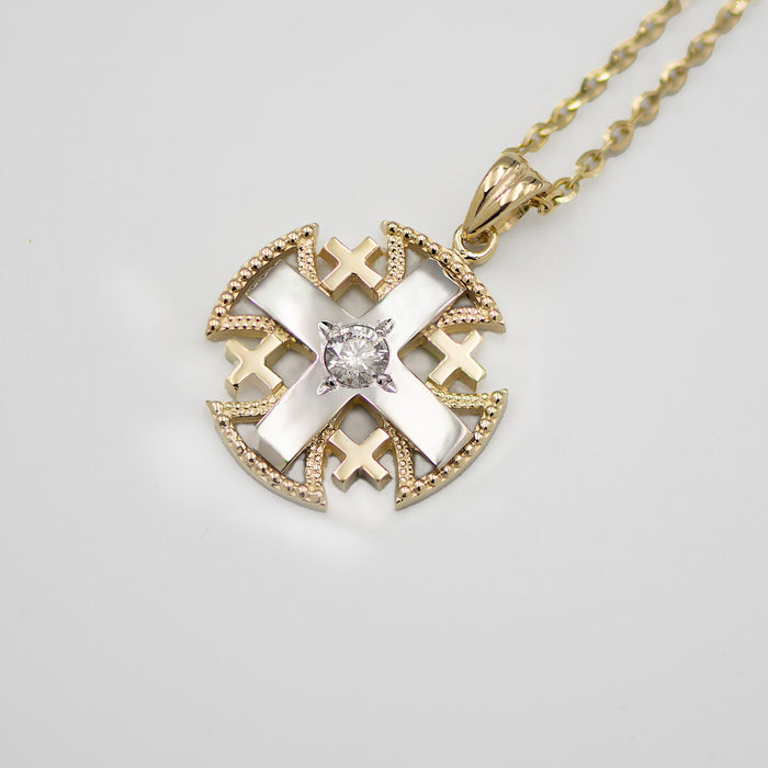 Jerusalem cross with Nano New Testament chip set with diamonds . 18k gold. 8-1-400S