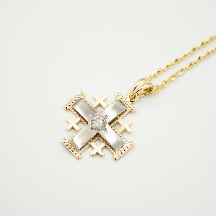 Jerusalem cross with Nano New Testament chip set with diamonds . 18k gold. 8-1-401S