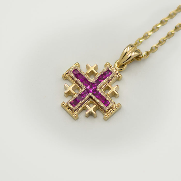 Jerusalem cross with Nano New Testament chip set with diamonds and gemstones . 18k gold. 8-2-003t
