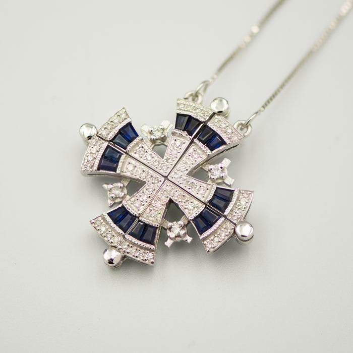 Jerusalem cross with Nano New Testament chip set with diamonds and gemstones . 18k gold. 8-2-004