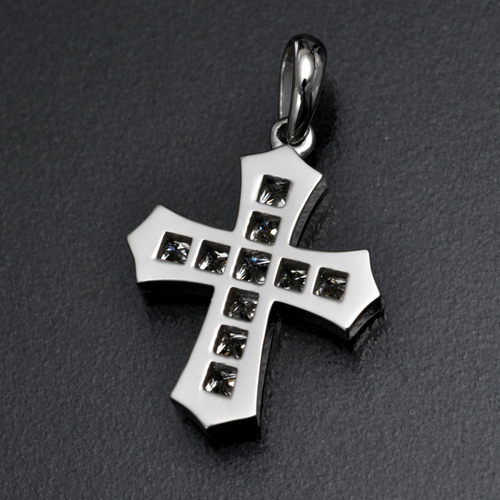 cross pendant with Nano New Testament chip set with princess. 6014W