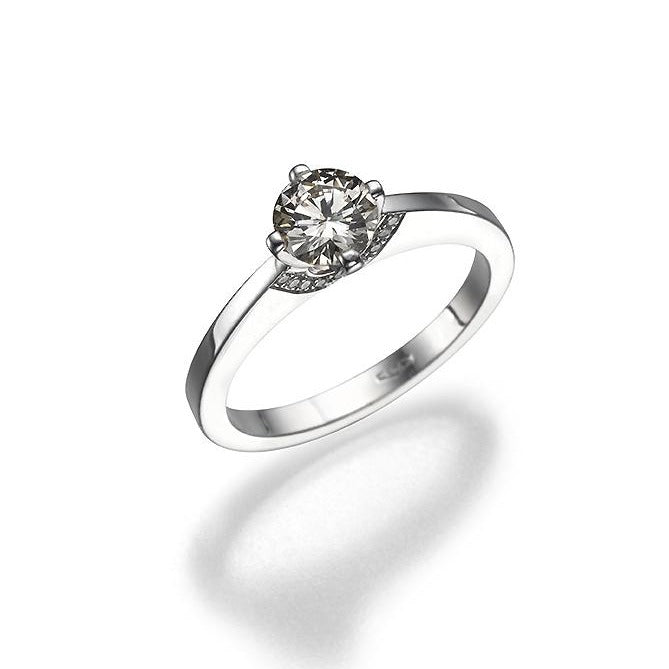 Solitaire  Ring  1 ct Round cut Diamond. 18K gold ring. 9054