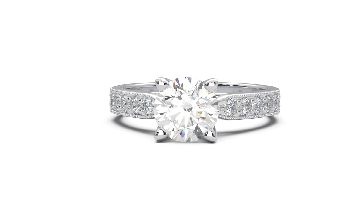 Solitaire Ring 1ct Round Diamond and brilliants Diamonds. 18K white gold. 9058