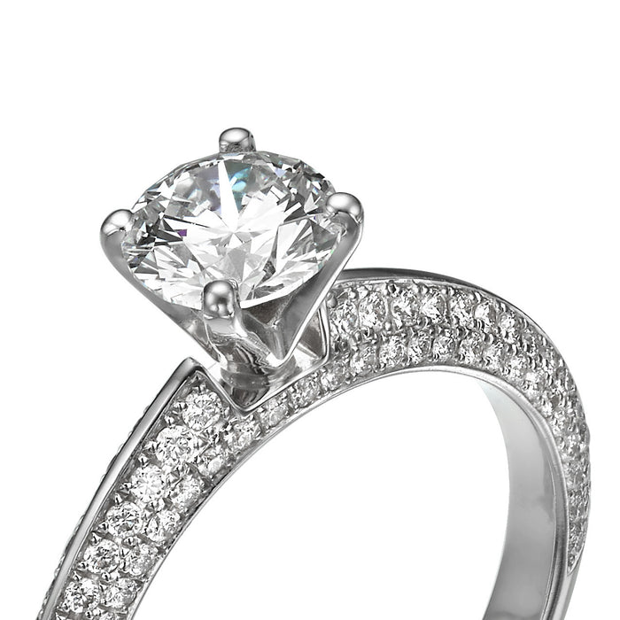 Solitaire Ring  1.0 ct Round Diamond and brilliants Diamonds. 18K white gold. 9066