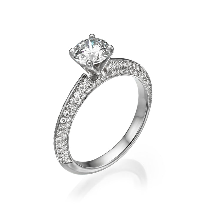 Solitaire Ring  1.0 ct Round Diamond and brilliants Diamonds. 18K white gold. 9066