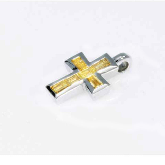 Cross Pendant with  Nano New Testament chip set with Fancy Yellow Diamonds. 18K gold. 6055