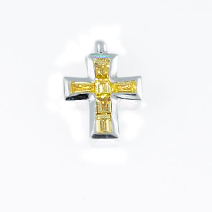Cross Pendant with  Nano New Testament chip set with Fancy Yellow Diamonds. 18K gold. 6055