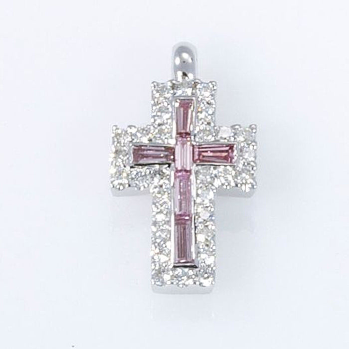 Cross Pendant with  Nano New Testament chip set with Fancy Pink Diamonds. 18K gold. 6056