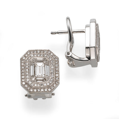 Emerald shape Diamonds Earrings. Emeralds studs. 18k gold. Octava 1506