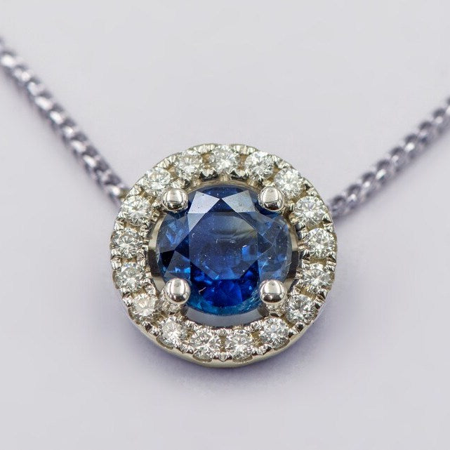 fine Blue Sapphire and diamonds  pendant, necklace 18k  , hand made.