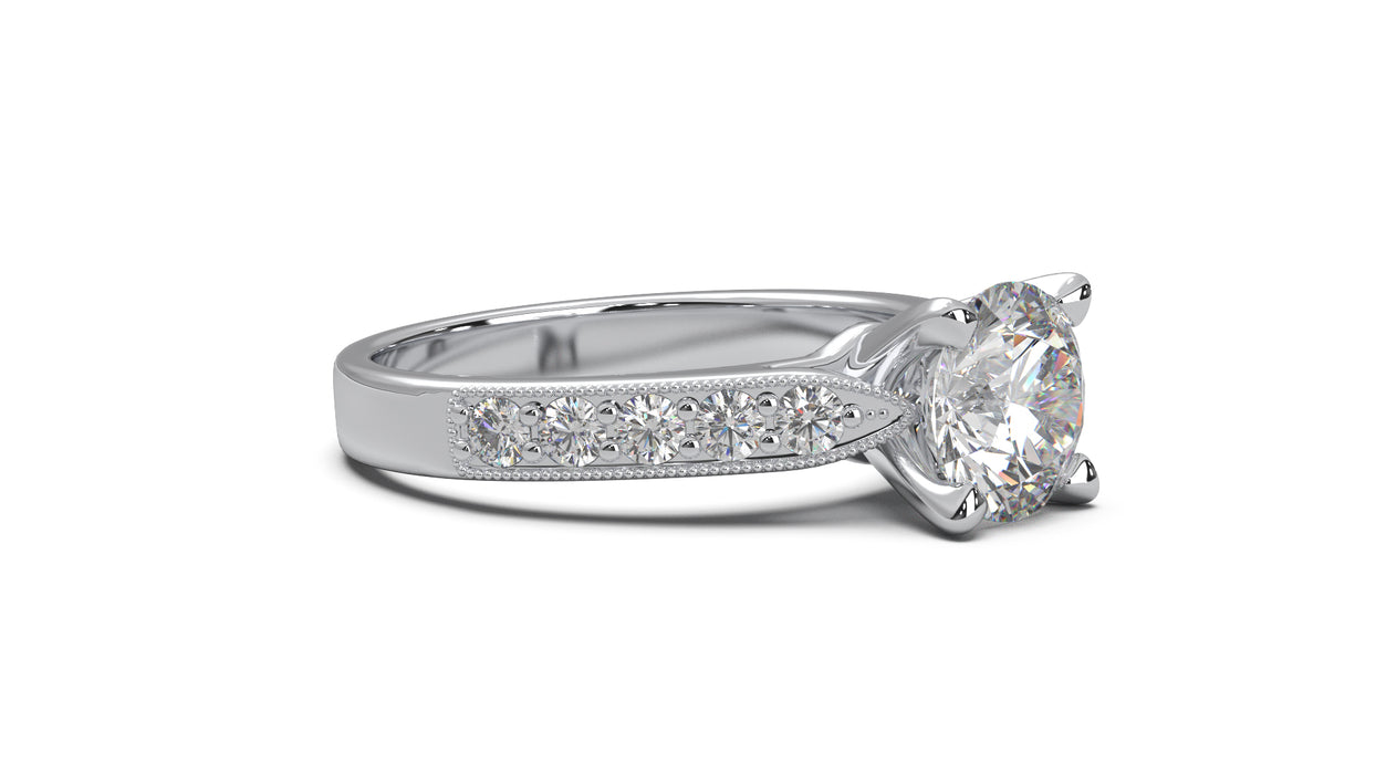 Solitaire Ring 1ct Round Diamond and brilliants Diamonds. 18K white gold. 9058