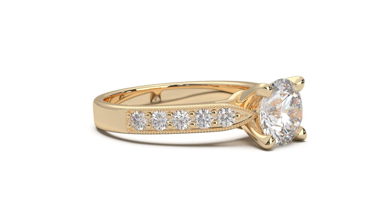 טבעת סוליטייר 0.75 ליהלום עגול ויהלומי ברק. 18 קראט זהב לבן. 9058