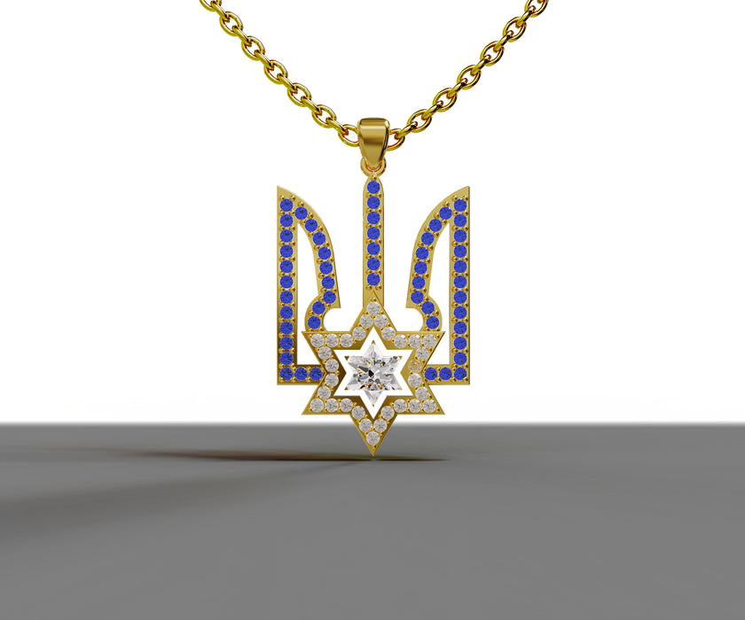Coat of arms of Ukraine with david star necklace with david star shape diamond